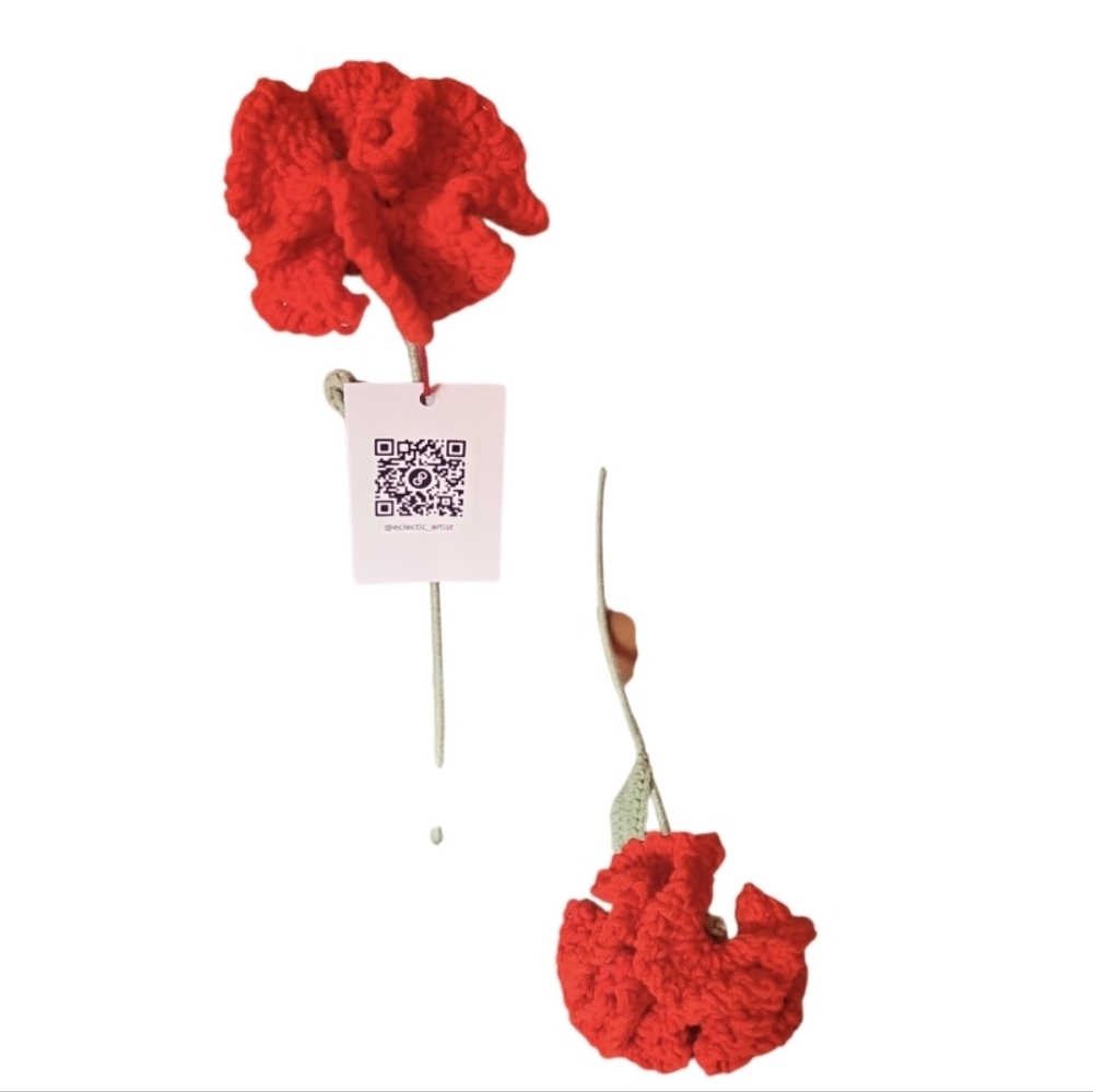 Handmade Red Crochet Carnation Flower Hand Crafted Botanical Faux Floral Gift - Picture 17 of 17